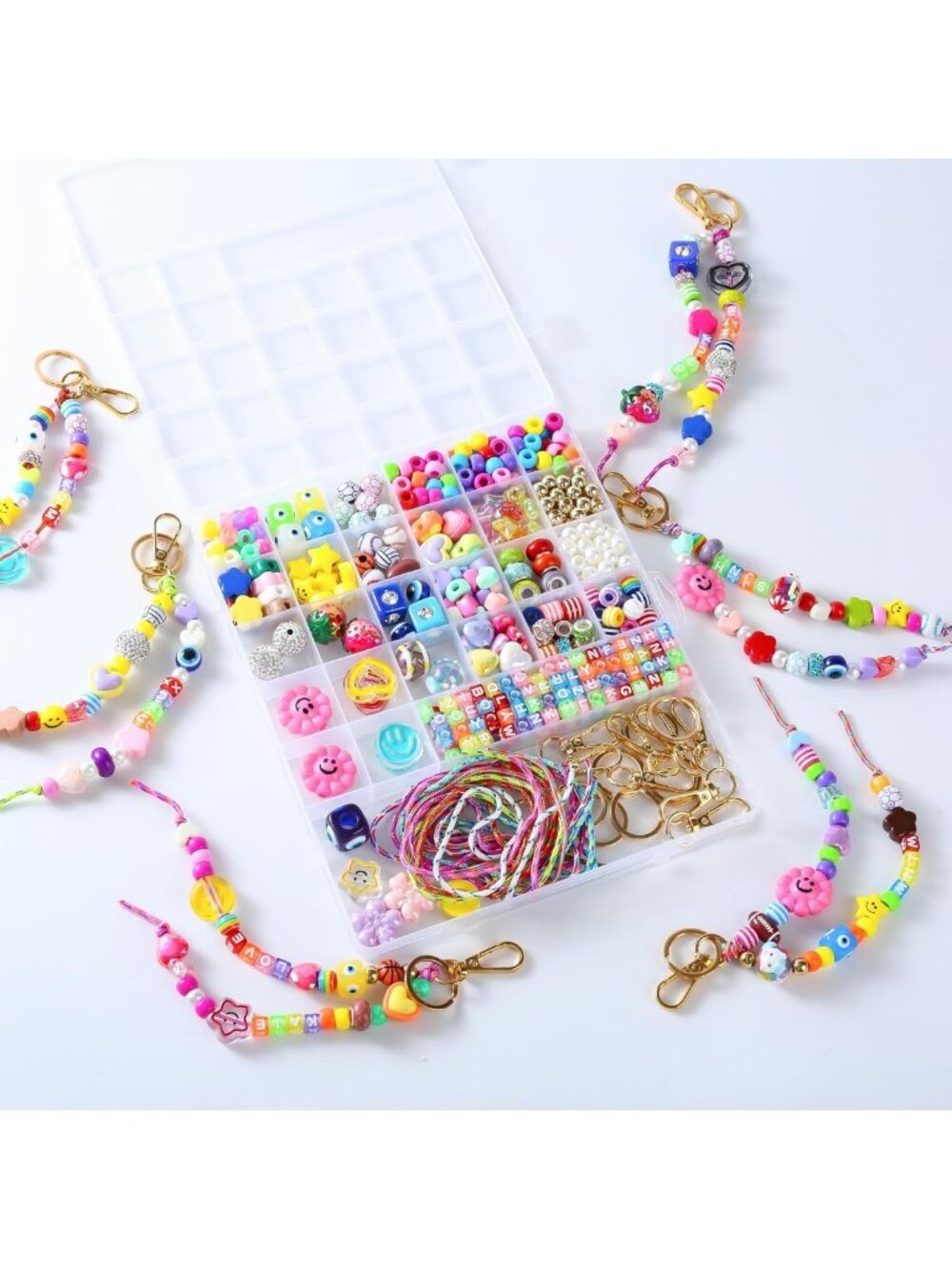 DIY Keychain Making Kit - 488 PCS Bead & Bag Charm Set with 8 Keychains